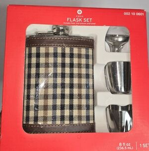 4 Piece Flask Gift Set - 8 oz Plaid Stainless Steel Shot Glasses Funnel Flask
